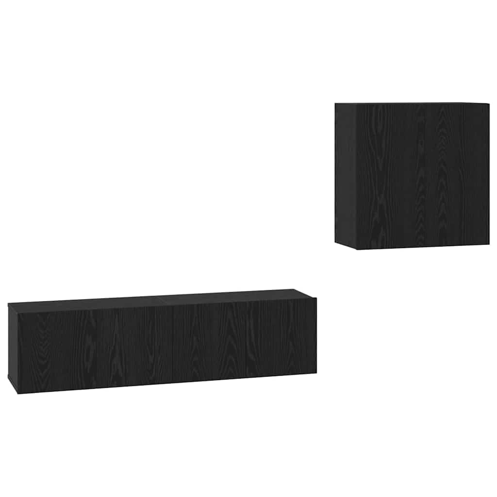 Tv-meubelset Wandgemonteerd Zwart Eiken Bewerkt hout is nu te koop bij PeponiXL, paradijselijk wonen!