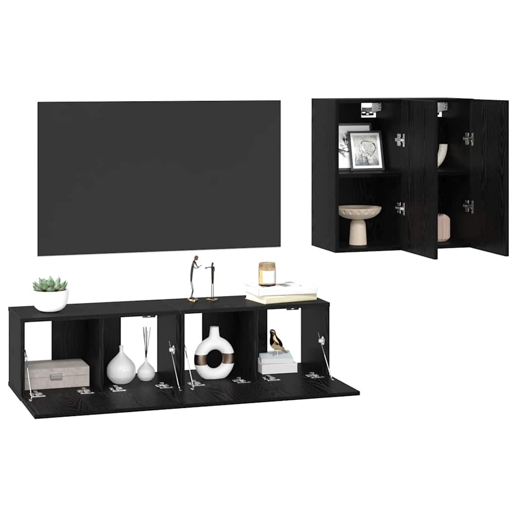 Tv-meubelset Wandgemonteerd Zwart Eiken Bewerkt hout is nu te koop bij PeponiXL, paradijselijk wonen!