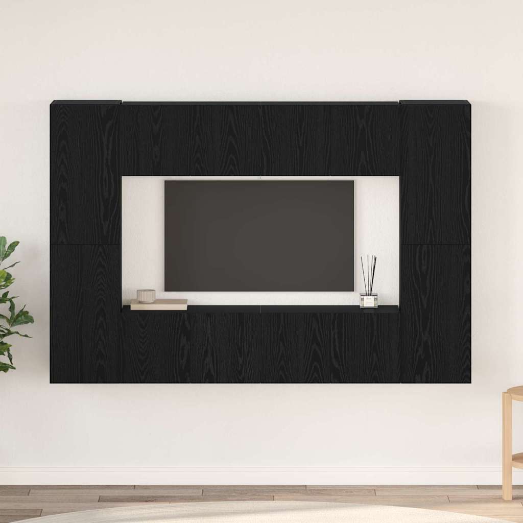 Tv-meubelset Wandgemonteerd 8 pcs Zwart Eiken Bewerkt hout is nu te koop bij PeponiXL, paradijselijk wonen!