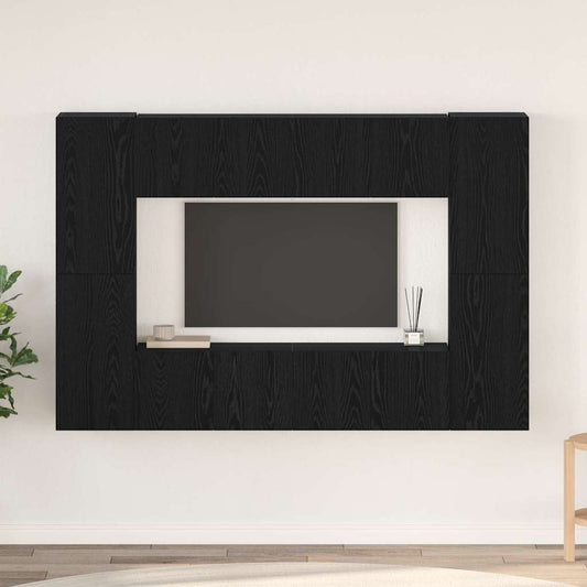 Tv-meubelset Wandgemonteerd 8 pcs Zwart Eiken Bewerkt hout is nu te koop bij PeponiXL, paradijselijk wonen!