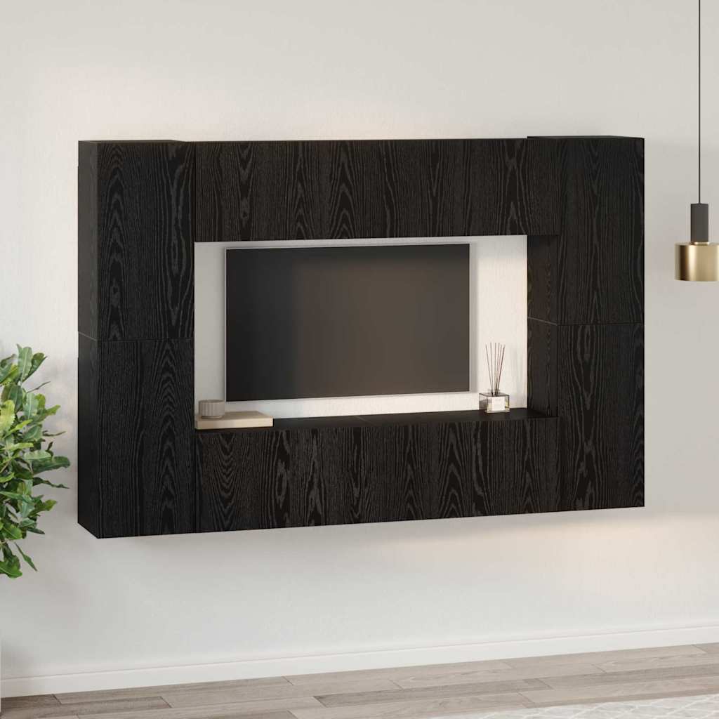 Tv-meubelset Wandgemonteerd 8 pcs Zwart Eiken Bewerkt hout is nu te koop bij PeponiXL, paradijselijk wonen!