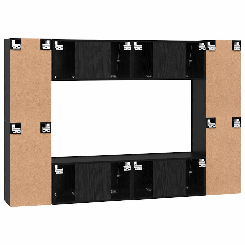 Tv-meubelset Wandgemonteerd 8 pcs Zwart Eiken Bewerkt hout is nu te koop bij PeponiXL, paradijselijk wonen!