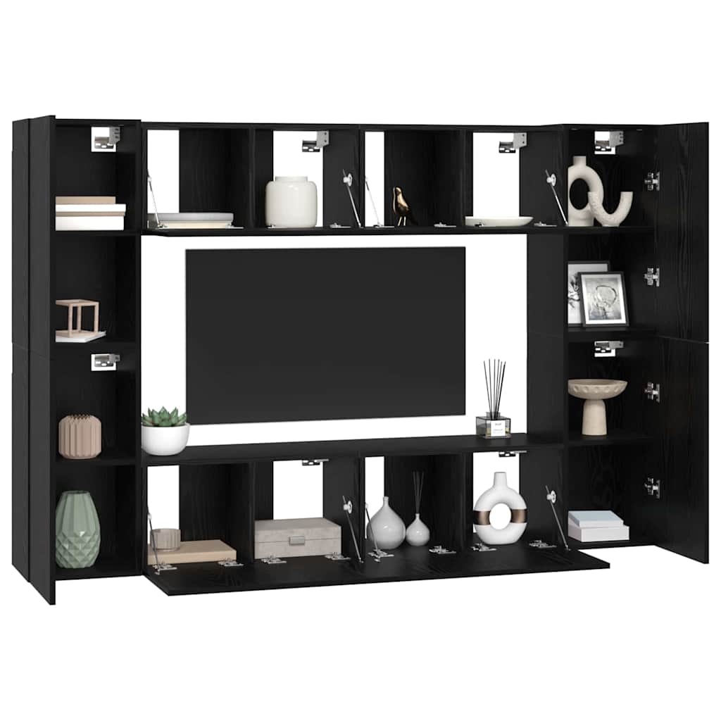 Tv-meubelset Wandgemonteerd 8 pcs Zwart Eiken Bewerkt hout is nu te koop bij PeponiXL, paradijselijk wonen!