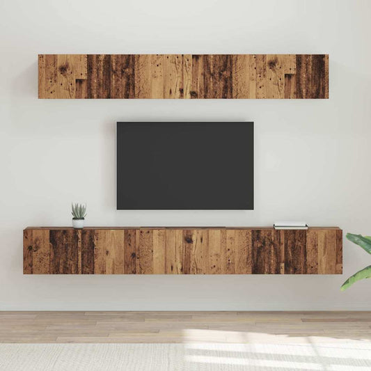 Tv-meubelset Wandgemonteerd 5 pcs Oud Hout Bewerkt hout is nu te koop bij PeponiXL, paradijselijk wonen!