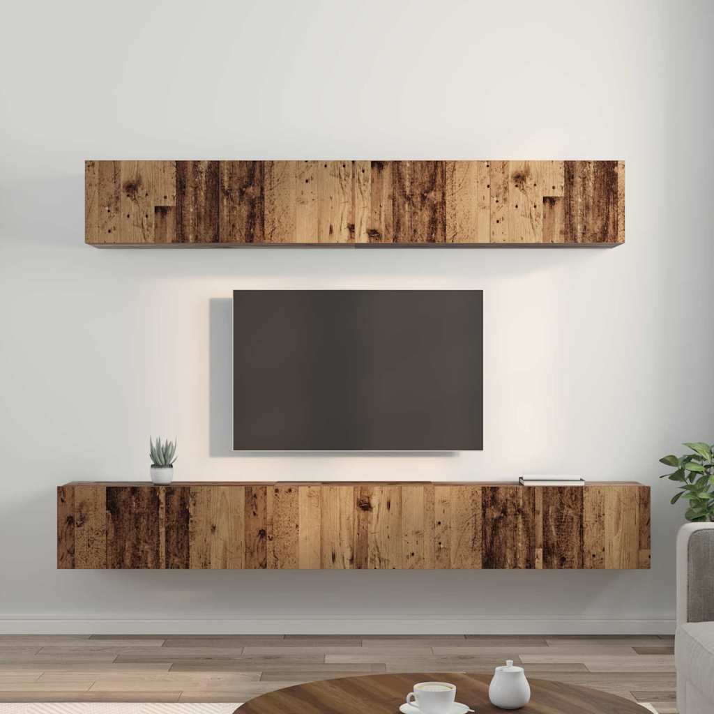 Tv-meubelset Wandgemonteerd 5 pcs Oud Hout Bewerkt hout is nu te koop bij PeponiXL, paradijselijk wonen!