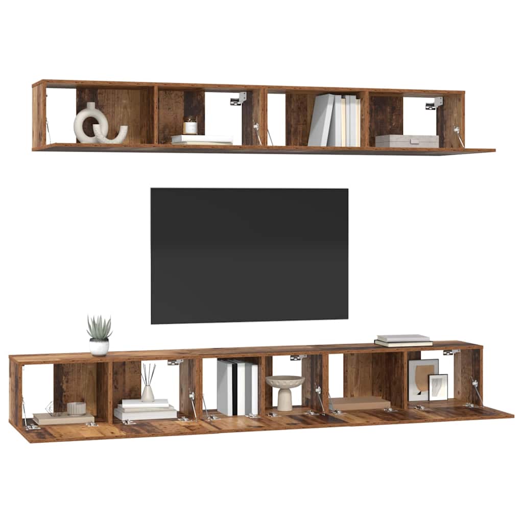 Tv-meubelset Wandgemonteerd 5 pcs Oud Hout Bewerkt hout is nu te koop bij PeponiXL, paradijselijk wonen!