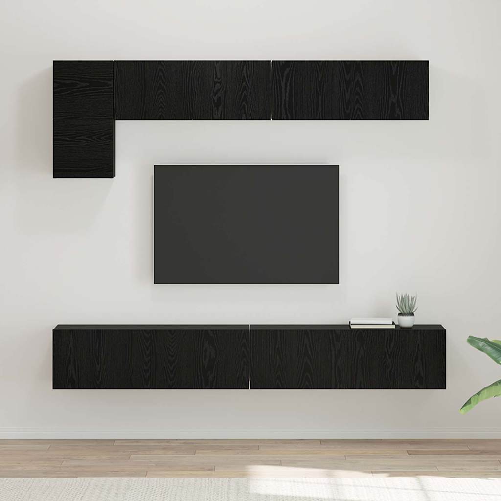 Tv-meubelset Wandgemonteerd 5 pcs Zwart Eiken Bewerkt hout is nu te koop bij PeponiXL, paradijselijk wonen!