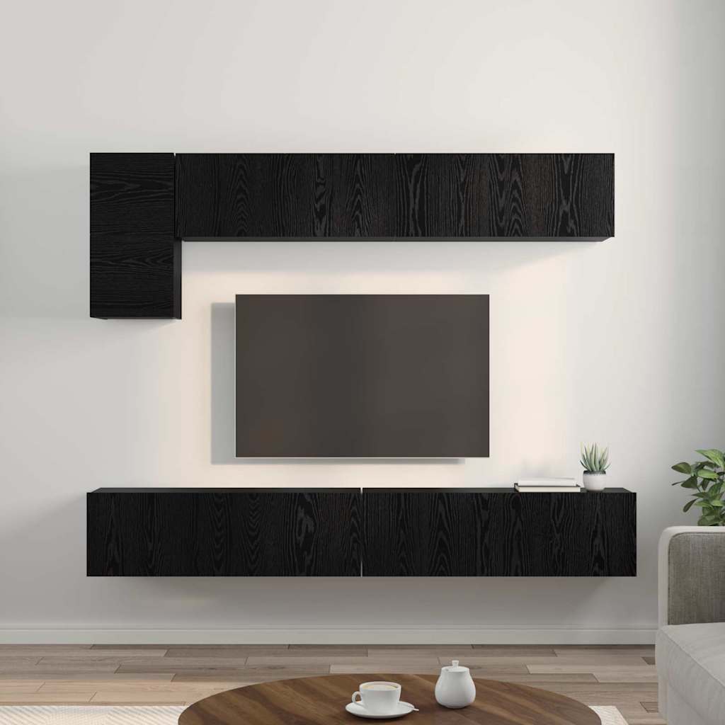 Tv-meubelset Wandgemonteerd 5 pcs Zwart Eiken Bewerkt hout is nu te koop bij PeponiXL, paradijselijk wonen!