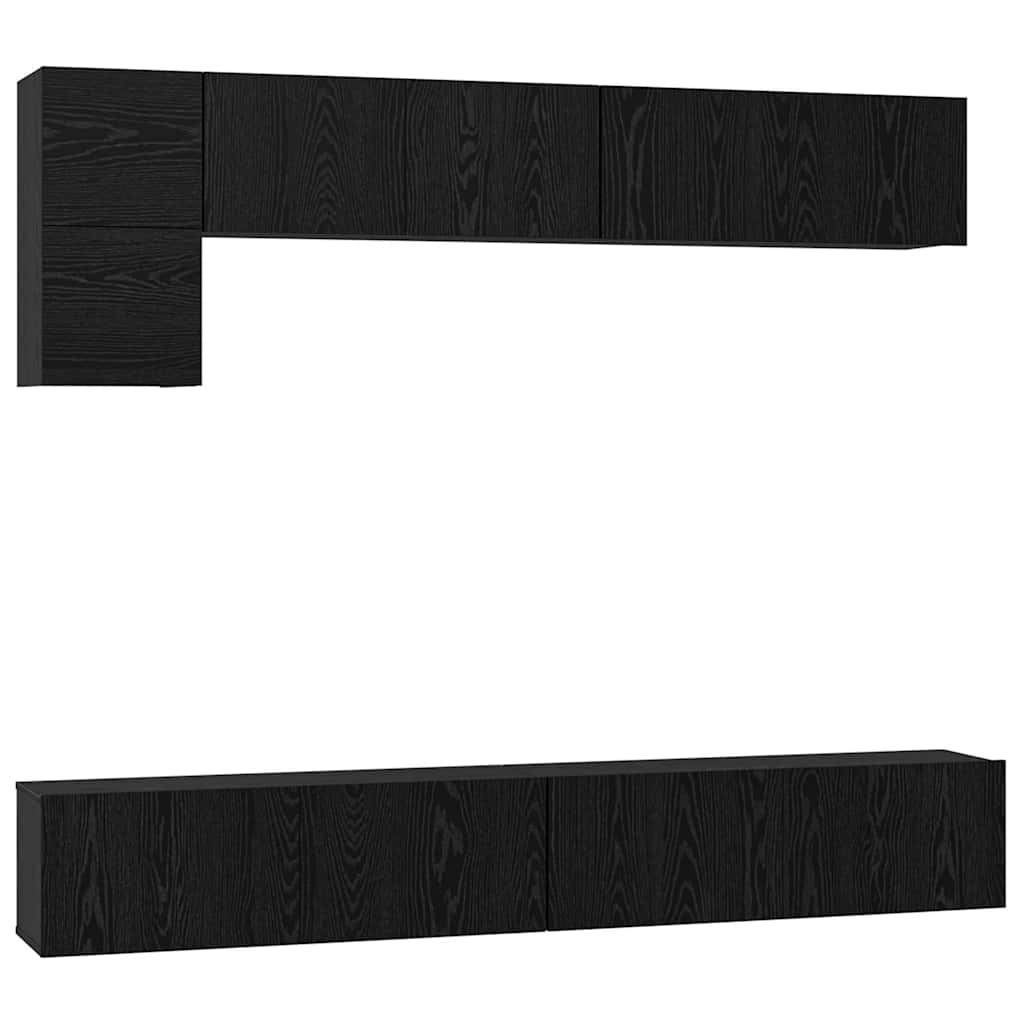Tv-meubelset Wandgemonteerd 5 pcs Zwart Eiken Bewerkt hout is nu te koop bij PeponiXL, paradijselijk wonen!