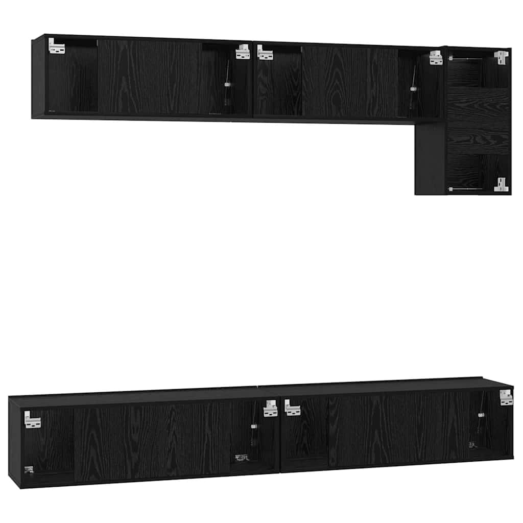 Tv-meubelset Wandgemonteerd 5 pcs Zwart Eiken Bewerkt hout is nu te koop bij PeponiXL, paradijselijk wonen!