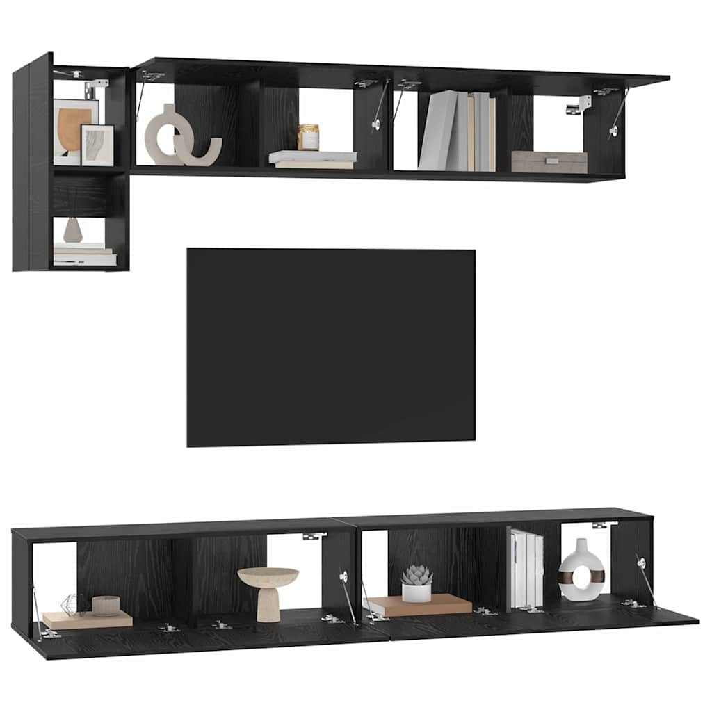 Tv-meubelset Wandgemonteerd 5 pcs Zwart Eiken Bewerkt hout is nu te koop bij PeponiXL, paradijselijk wonen!