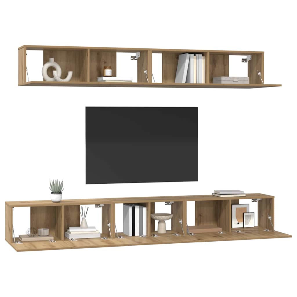 Tv-meubelset Wandgemonteerd 5 pcs Artisan Eiken Bewerkt hout is nu te koop bij PeponiXL, paradijselijk wonen!