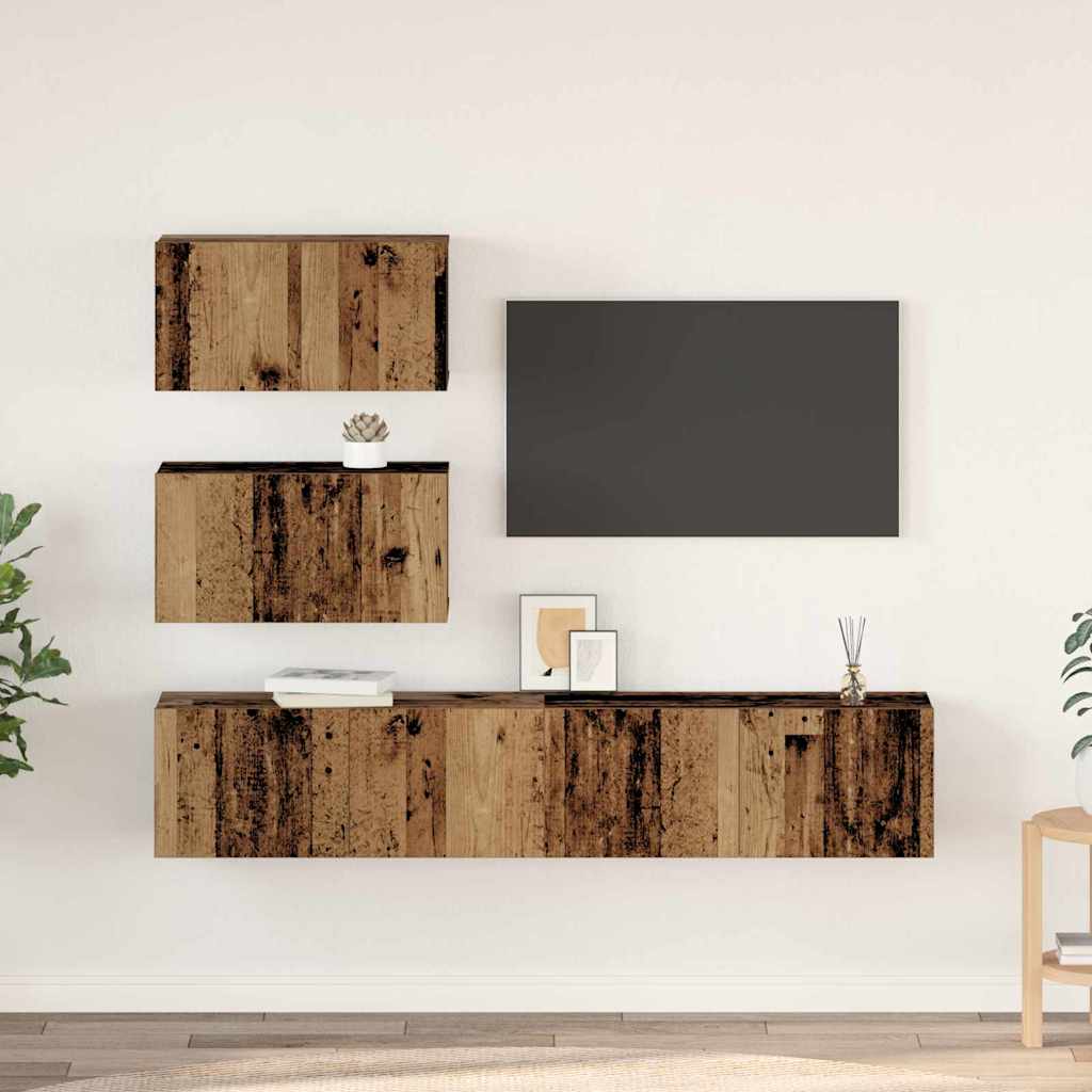 Tv-meubelset Wandgemonteerd 4 pcs Oud Hout Bewerkt hout is nu te koop bij PeponiXL, paradijselijk wonen!