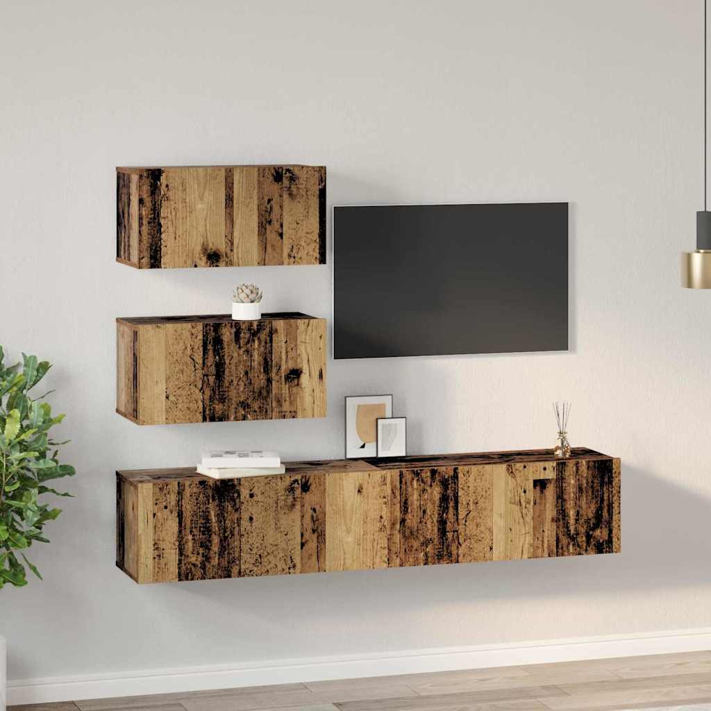 Tv-meubelset Wandgemonteerd 4 pcs Oud Hout Bewerkt hout is nu te koop bij PeponiXL, paradijselijk wonen!