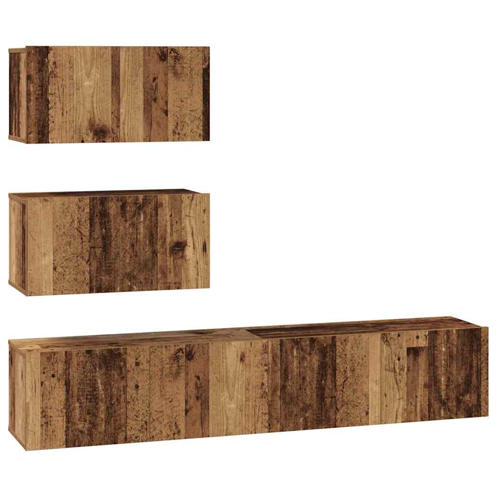 Tv-meubelset Wandgemonteerd 4 pcs Oud Hout Bewerkt hout is nu te koop bij PeponiXL, paradijselijk wonen!