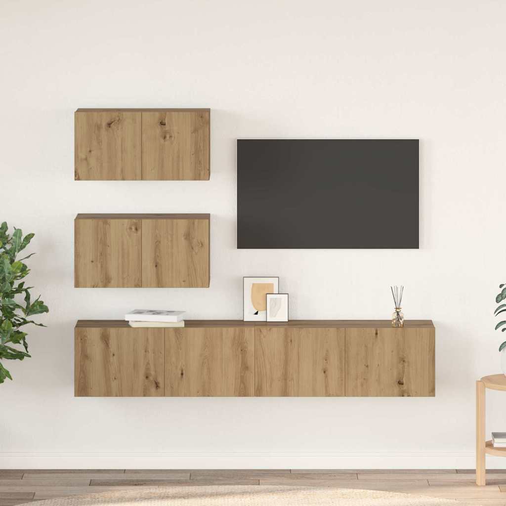 Tv-meubelset Wandgemonteerd 4 pcs Artisan Eiken Bewerkt hout is nu te koop bij PeponiXL, paradijselijk wonen!
