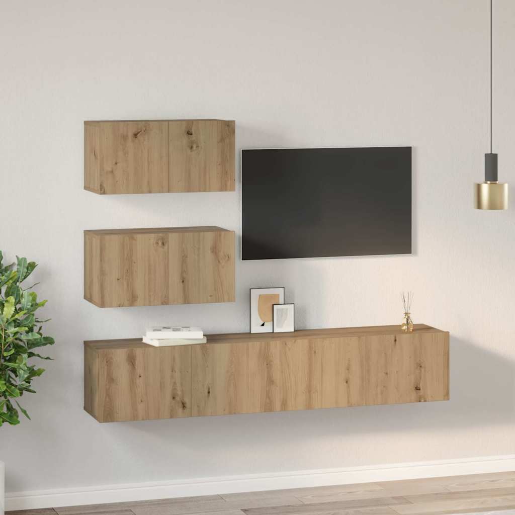 Tv-meubelset Wandgemonteerd 4 pcs Artisan Eiken Bewerkt hout is nu te koop bij PeponiXL, paradijselijk wonen!
