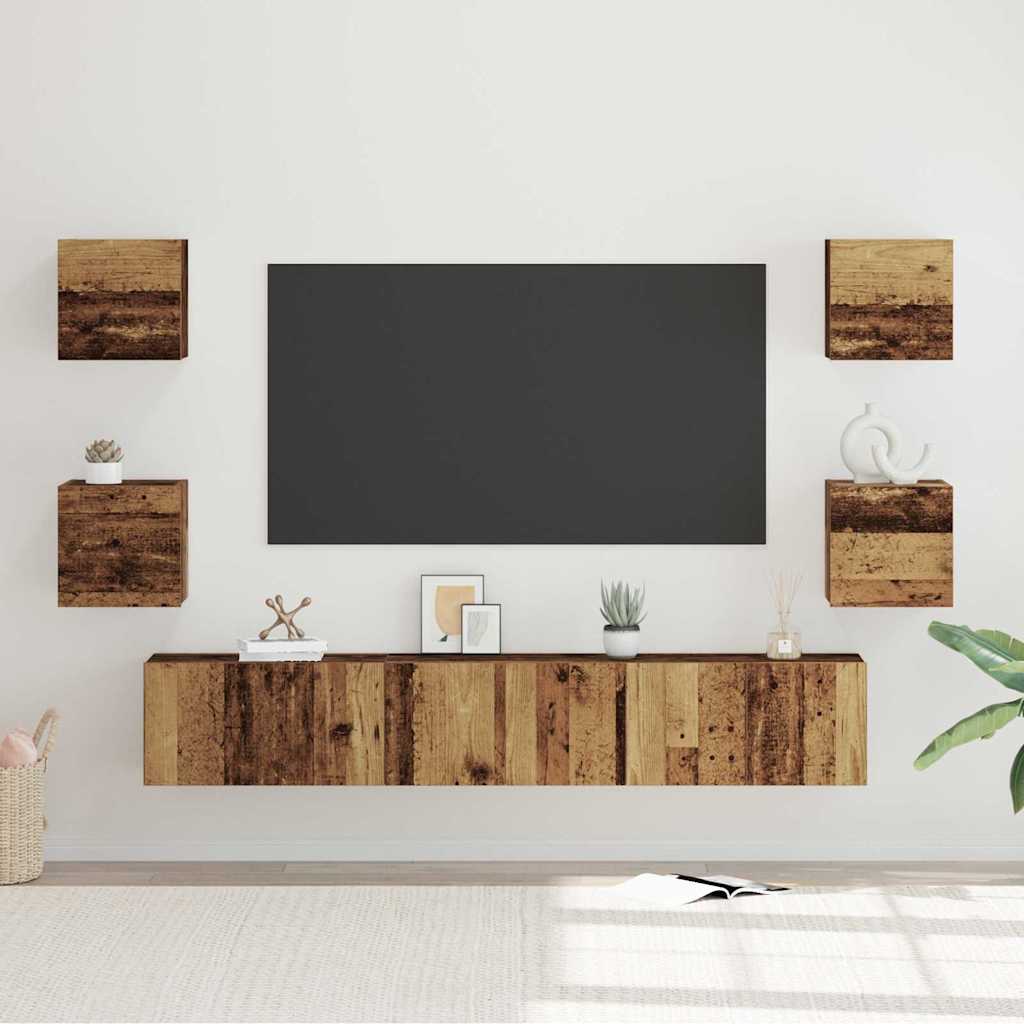 Tv-meubelset Wandgemonteerd 7 pcs Oud Hout Bewerkt hout is nu te koop bij PeponiXL, paradijselijk wonen!