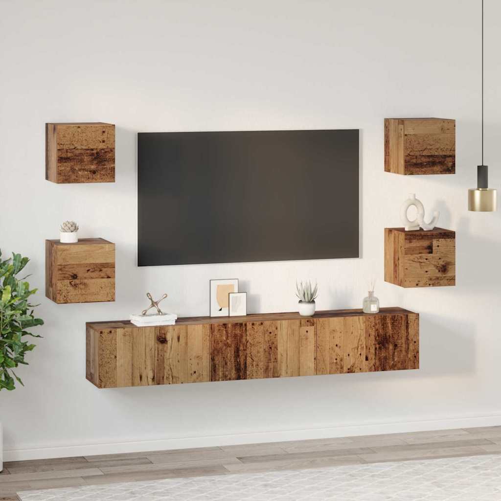 Tv-meubelset Wandgemonteerd 7 pcs Oud Hout Bewerkt hout is nu te koop bij PeponiXL, paradijselijk wonen!