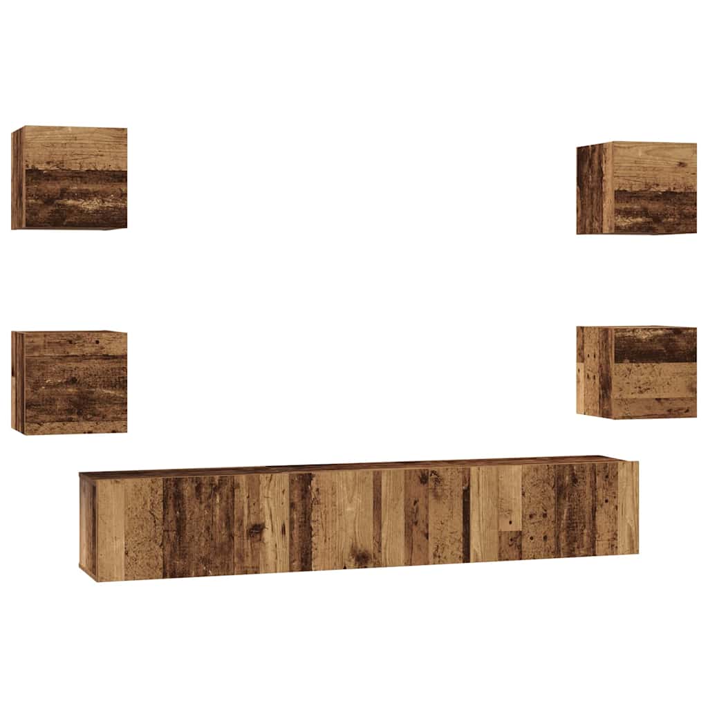 Tv-meubelset Wandgemonteerd 7 pcs Oud Hout Bewerkt hout is nu te koop bij PeponiXL, paradijselijk wonen!