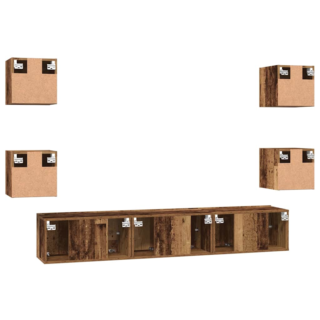 Tv-meubelset Wandgemonteerd 7 pcs Oud Hout Bewerkt hout is nu te koop bij PeponiXL, paradijselijk wonen!