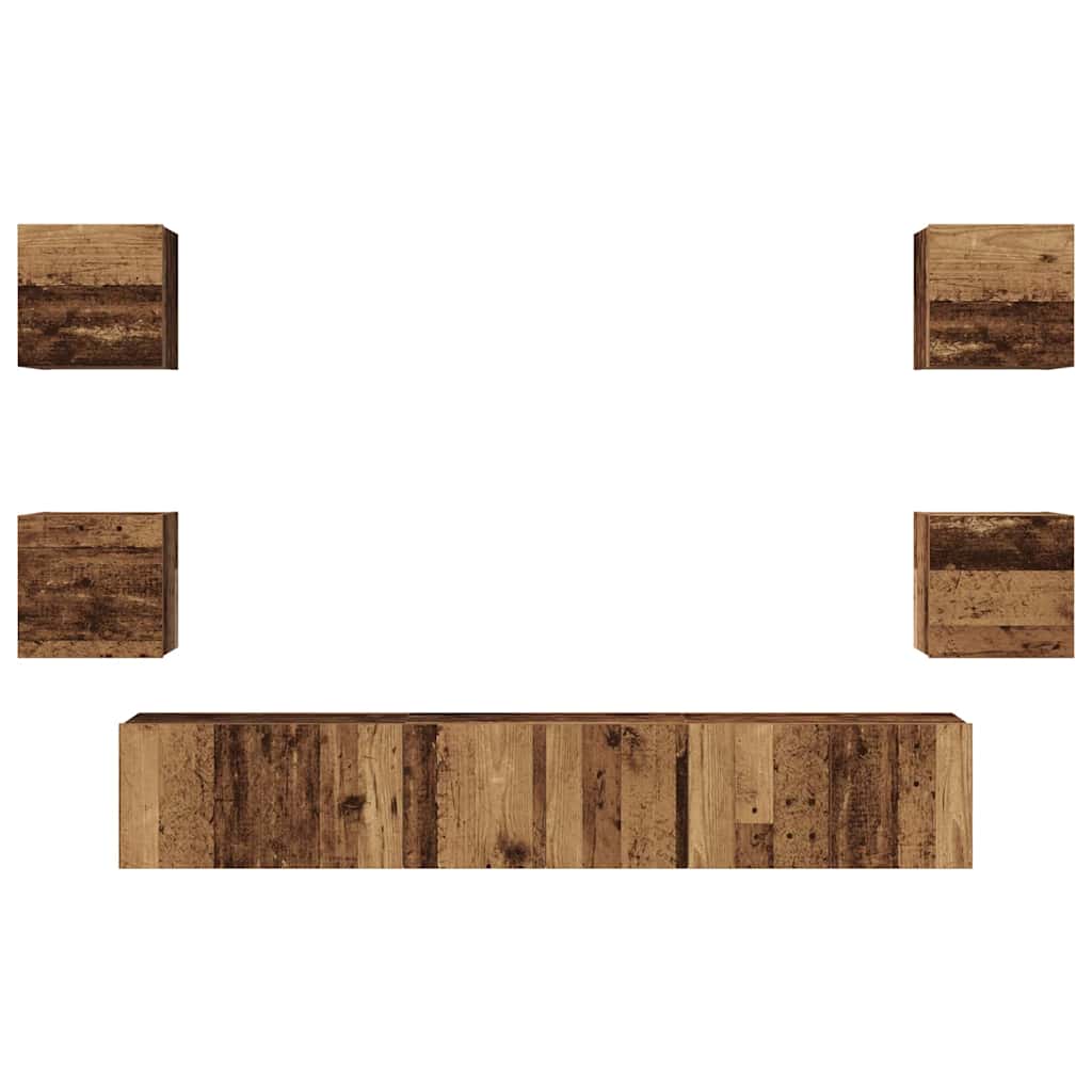 Tv-meubelset Wandgemonteerd 7 pcs Oud Hout Bewerkt hout is nu te koop bij PeponiXL, paradijselijk wonen!