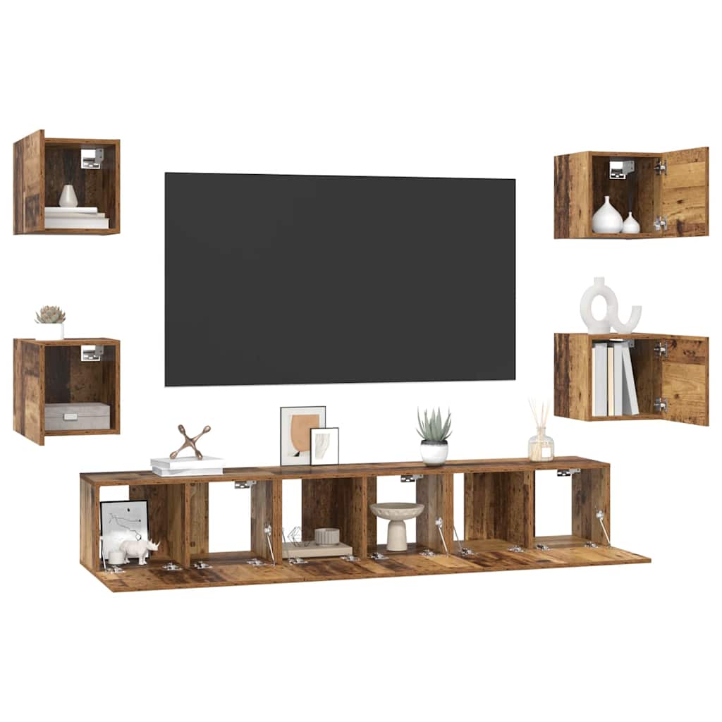 Tv-meubelset Wandgemonteerd 7 pcs Oud Hout Bewerkt hout is nu te koop bij PeponiXL, paradijselijk wonen!