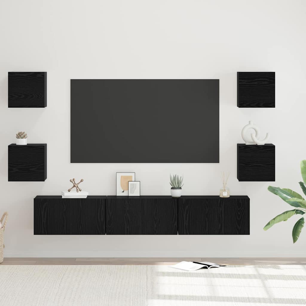Tv-meubelset Wandgemonteerd 7 pcs Zwart Eiken Bewerkt hout is nu te koop bij PeponiXL, paradijselijk wonen!