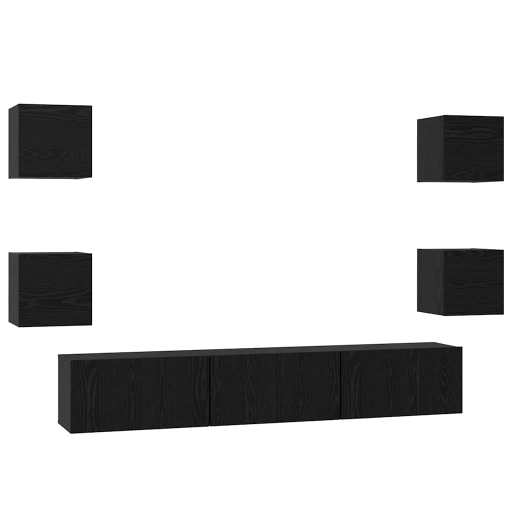 Tv-meubelset Wandgemonteerd 7 pcs Zwart Eiken Bewerkt hout is nu te koop bij PeponiXL, paradijselijk wonen!