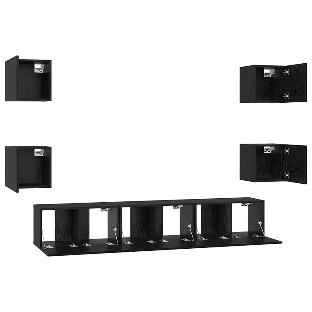 Tv-meubelset Wandgemonteerd 7 pcs Zwart Eiken Bewerkt hout is nu te koop bij PeponiXL, paradijselijk wonen!