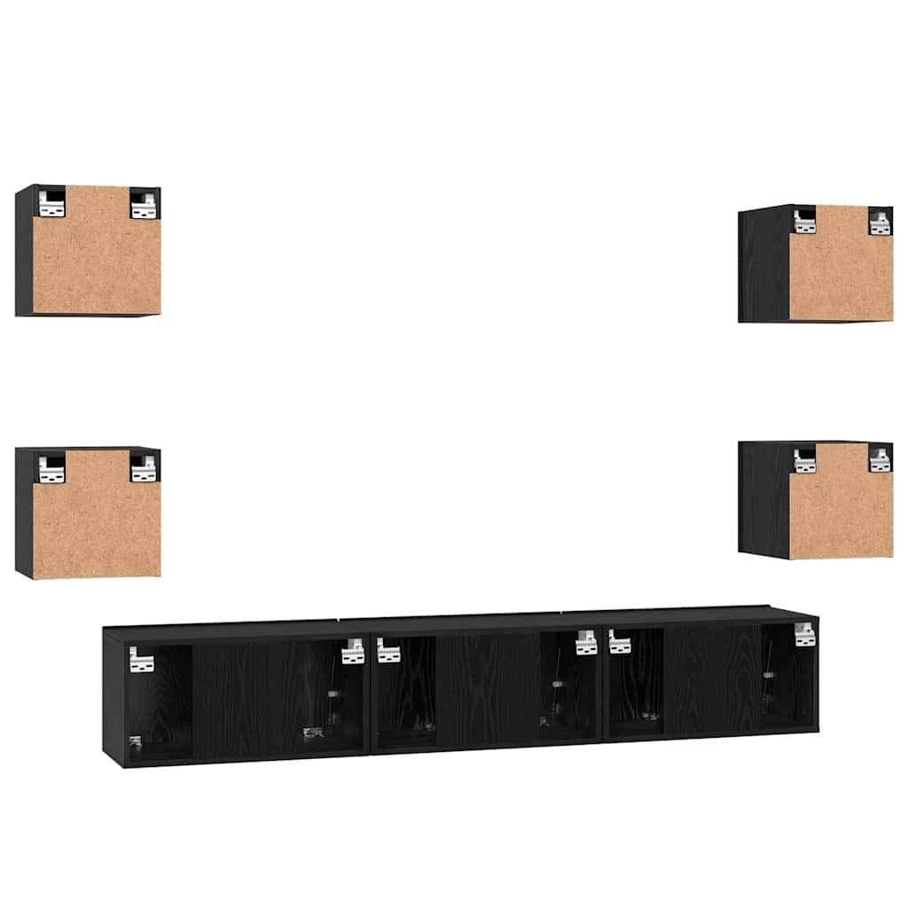 Tv-meubelset Wandgemonteerd 7 pcs Zwart Eiken Bewerkt hout is nu te koop bij PeponiXL, paradijselijk wonen!