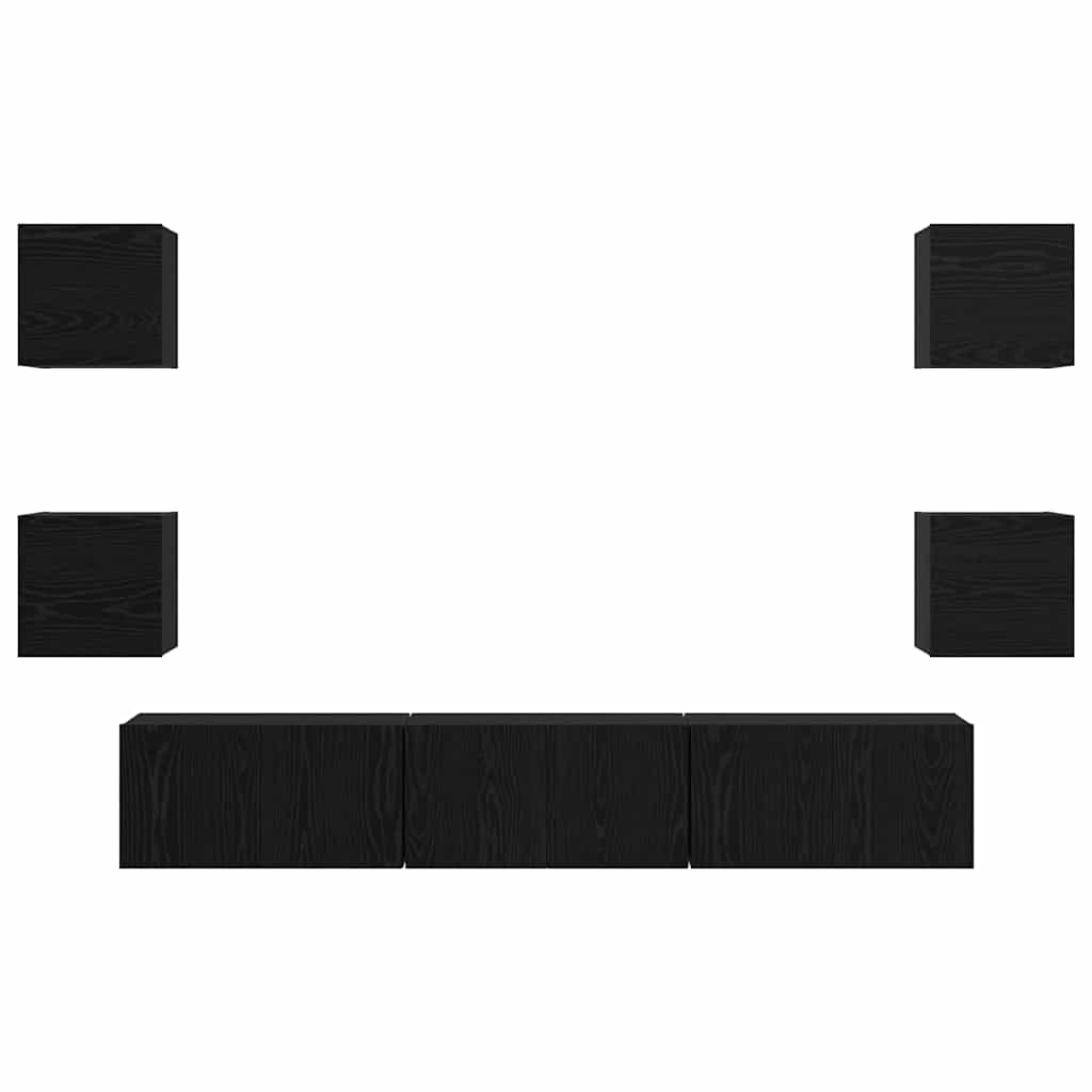 Tv-meubelset Wandgemonteerd 7 pcs Zwart Eiken Bewerkt hout is nu te koop bij PeponiXL, paradijselijk wonen!