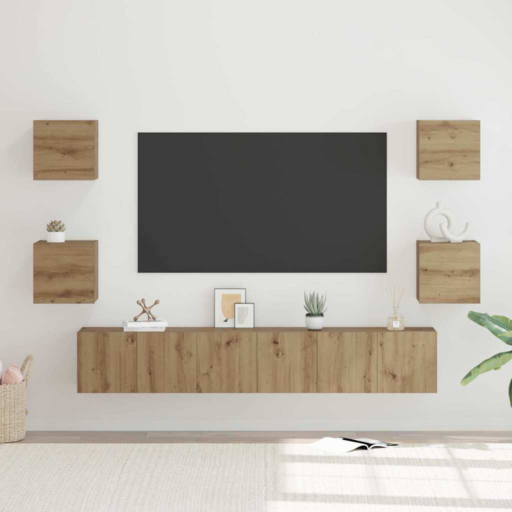 Tv-meubelset Wandgemonteerd 7 pcs Artisan Eiken Bewerkt hout is nu te koop bij PeponiXL, paradijselijk wonen!