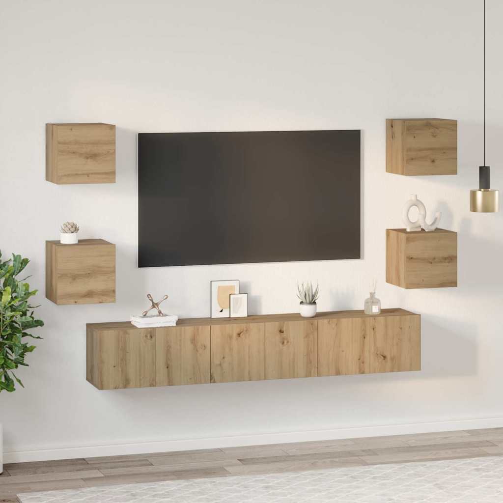 Tv-meubelset Wandgemonteerd 7 pcs Artisan Eiken Bewerkt hout is nu te koop bij PeponiXL, paradijselijk wonen!