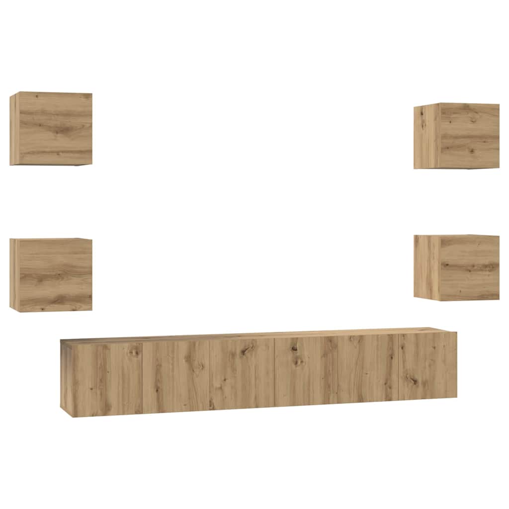 Tv-meubelset Wandgemonteerd 7 pcs Artisan Eiken Bewerkt hout is nu te koop bij PeponiXL, paradijselijk wonen!