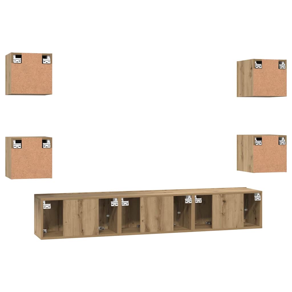 Tv-meubelset Wandgemonteerd 7 pcs Artisan Eiken Bewerkt hout is nu te koop bij PeponiXL, paradijselijk wonen!