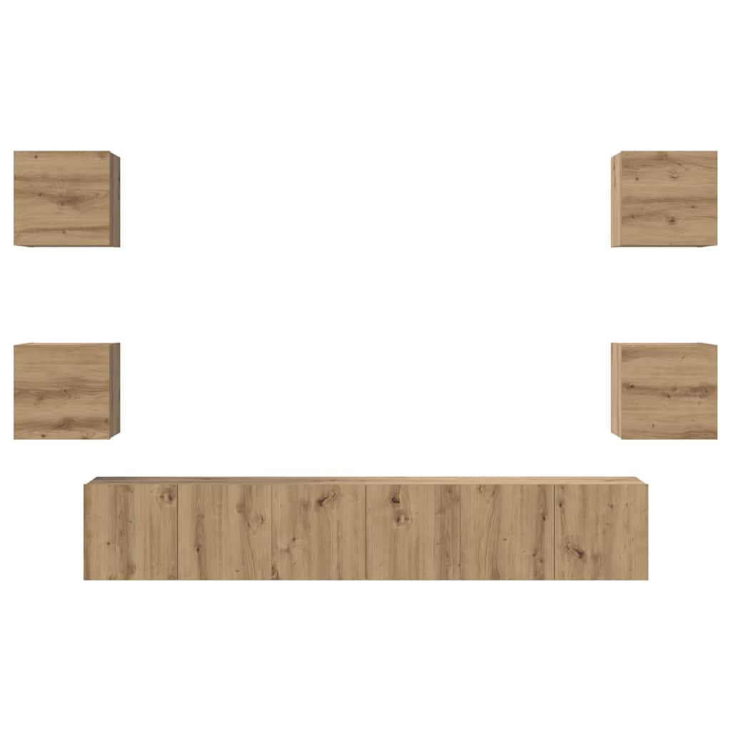 Tv-meubelset Wandgemonteerd 7 pcs Artisan Eiken Bewerkt hout is nu te koop bij PeponiXL, paradijselijk wonen!