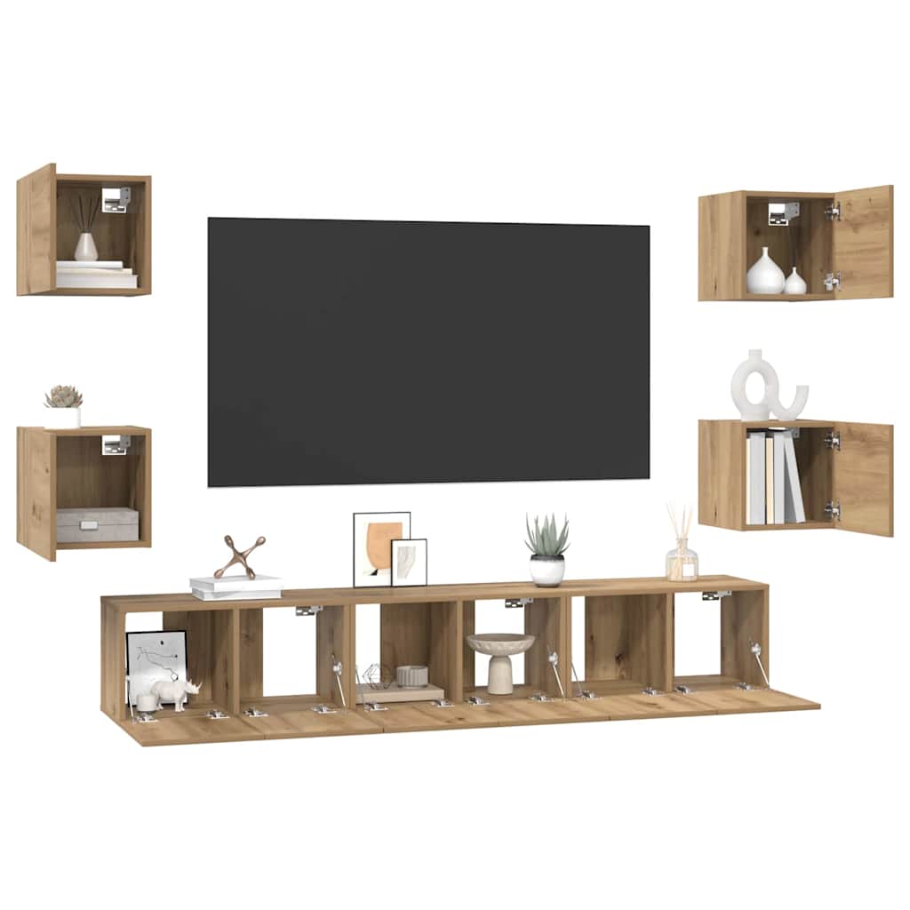 Tv-meubelset Wandgemonteerd 7 pcs Artisan Eiken Bewerkt hout is nu te koop bij PeponiXL, paradijselijk wonen!