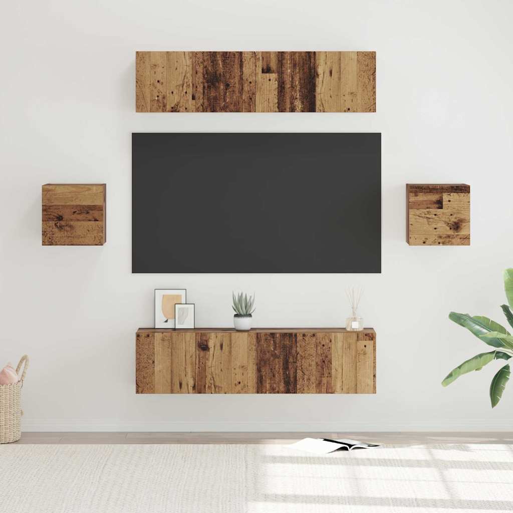 Tv-meubelset Wandgemonteerd 6 pcs Oud Hout Bewerkt hout is nu te koop bij PeponiXL, paradijselijk wonen!