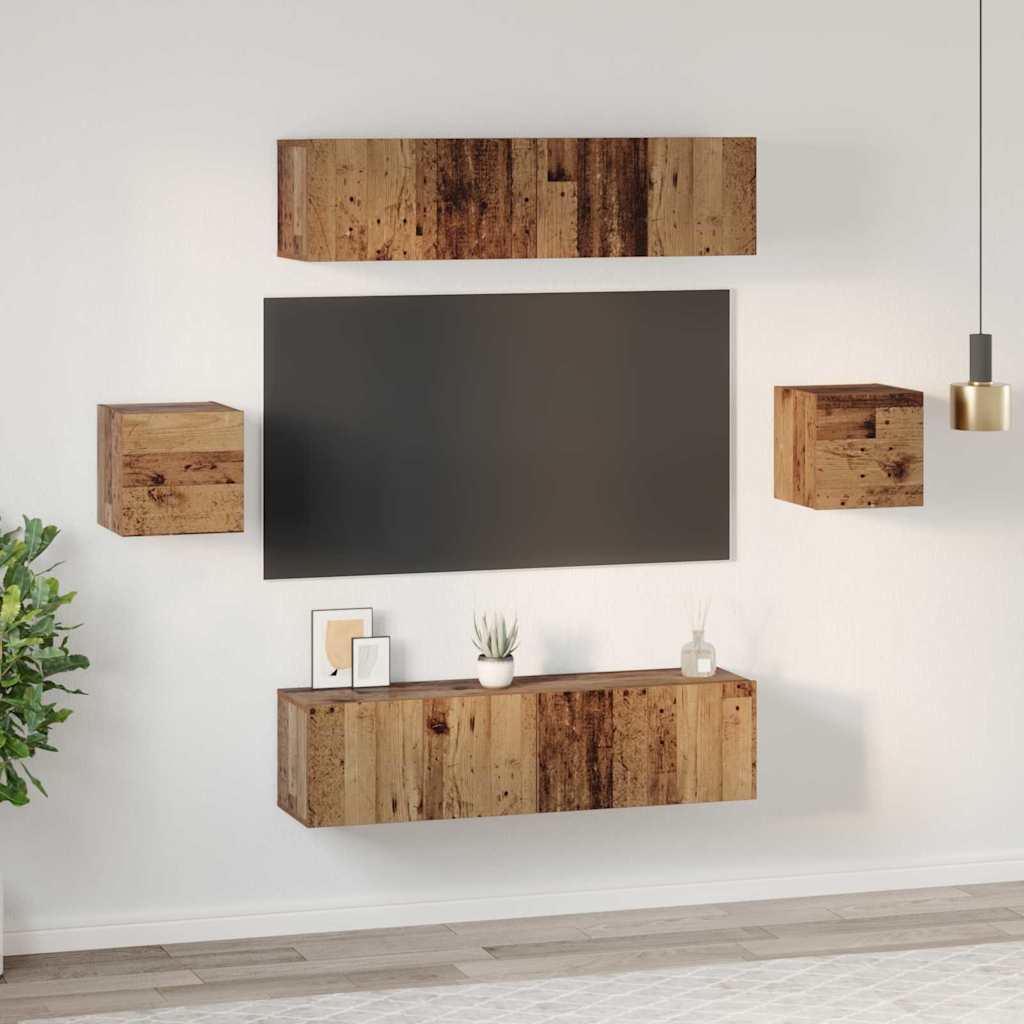 Tv-meubelset Wandgemonteerd 6 pcs Oud Hout Bewerkt hout is nu te koop bij PeponiXL, paradijselijk wonen!