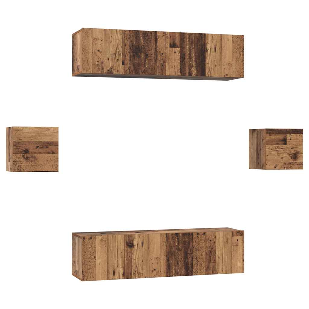 Tv-meubelset Wandgemonteerd 6 pcs Oud Hout Bewerkt hout is nu te koop bij PeponiXL, paradijselijk wonen!
