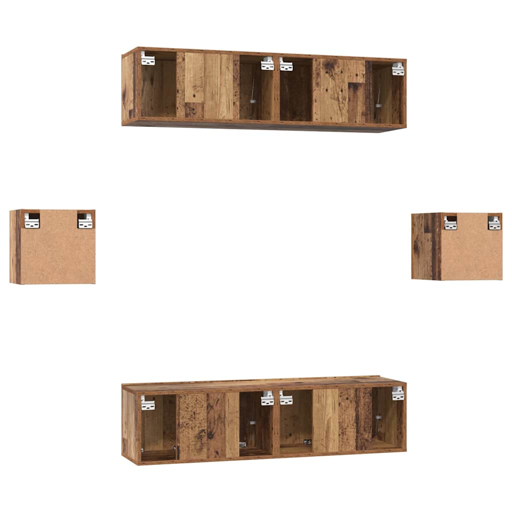 Tv-meubelset Wandgemonteerd 6 pcs Oud Hout Bewerkt hout is nu te koop bij PeponiXL, paradijselijk wonen!