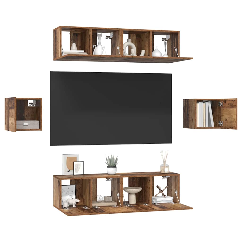 Tv-meubelset Wandgemonteerd 6 pcs Oud Hout Bewerkt hout is nu te koop bij PeponiXL, paradijselijk wonen!