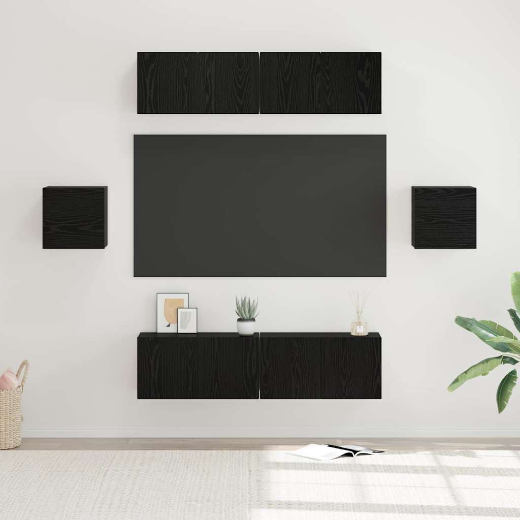 Tv-meubelset Wandgemonteerd 6 pcs Zwart Eiken Bewerkt hout is nu te koop bij PeponiXL, paradijselijk wonen!