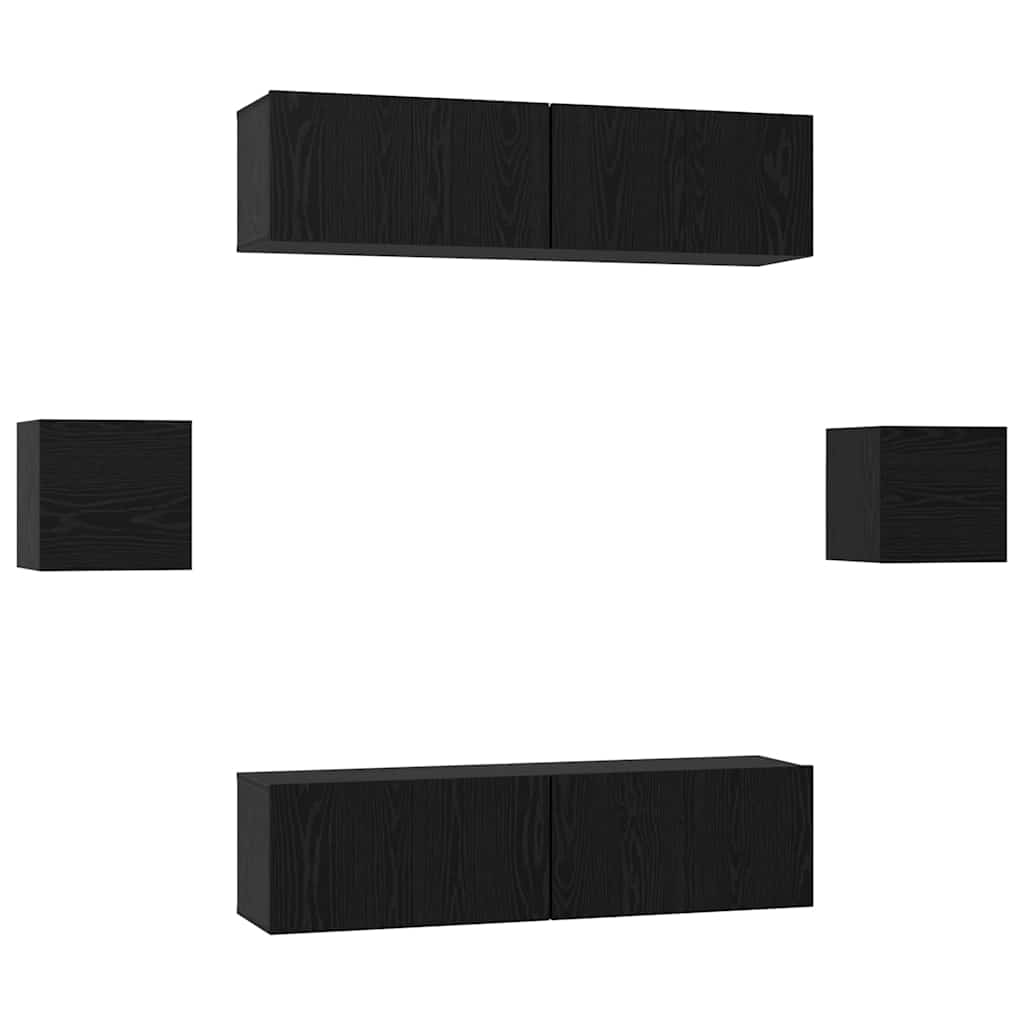 Tv-meubelset Wandgemonteerd 6 pcs Zwart Eiken Bewerkt hout is nu te koop bij PeponiXL, paradijselijk wonen!