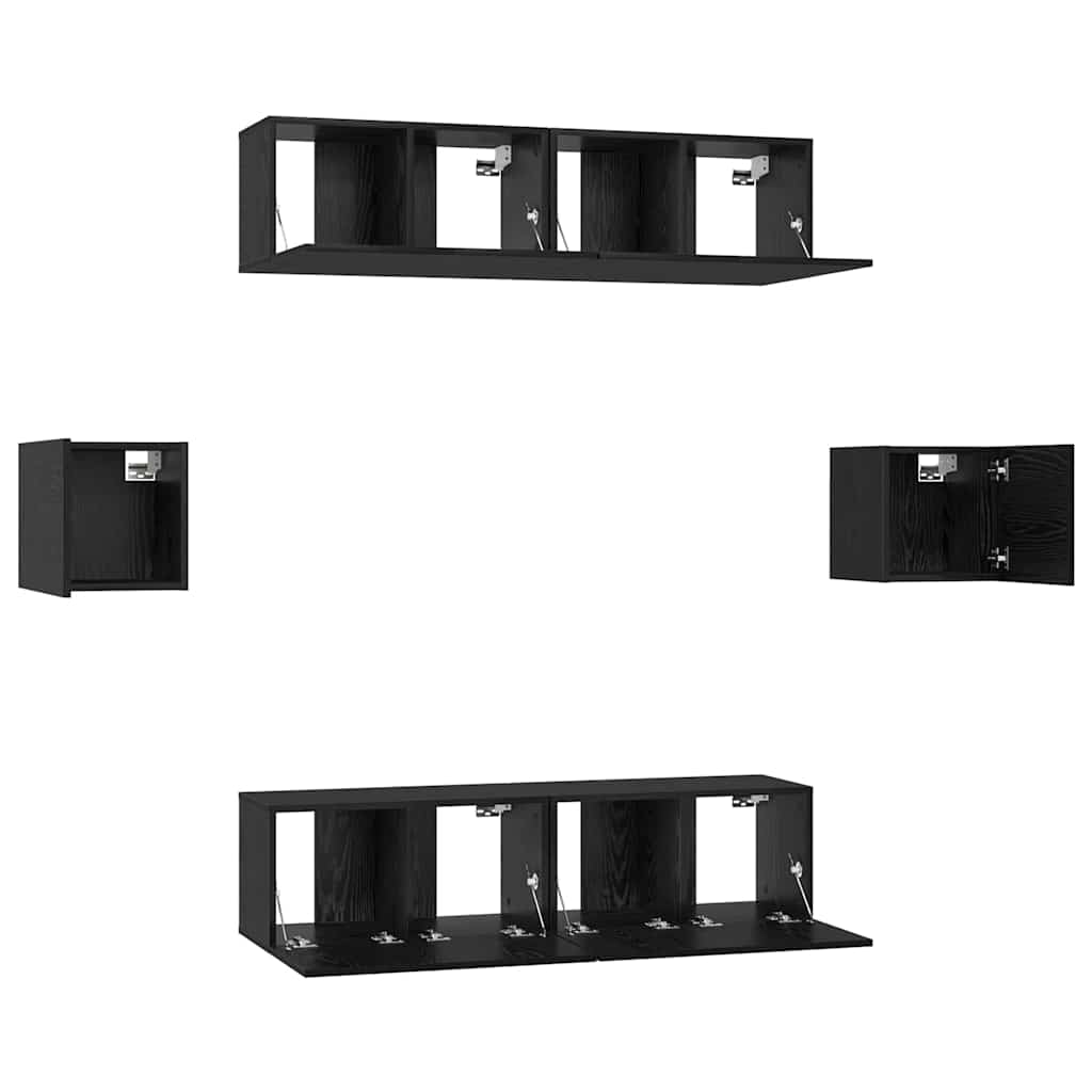 Tv-meubelset Wandgemonteerd 6 pcs Zwart Eiken Bewerkt hout is nu te koop bij PeponiXL, paradijselijk wonen!