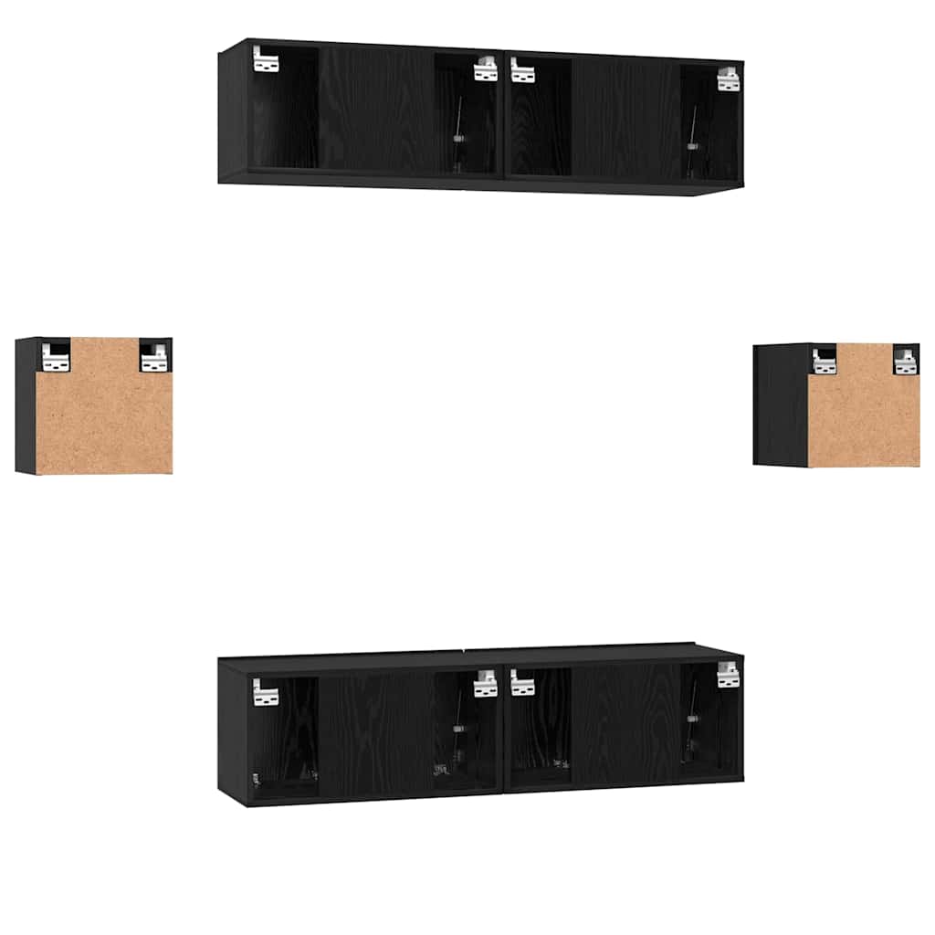 Tv-meubelset Wandgemonteerd 6 pcs Zwart Eiken Bewerkt hout is nu te koop bij PeponiXL, paradijselijk wonen!