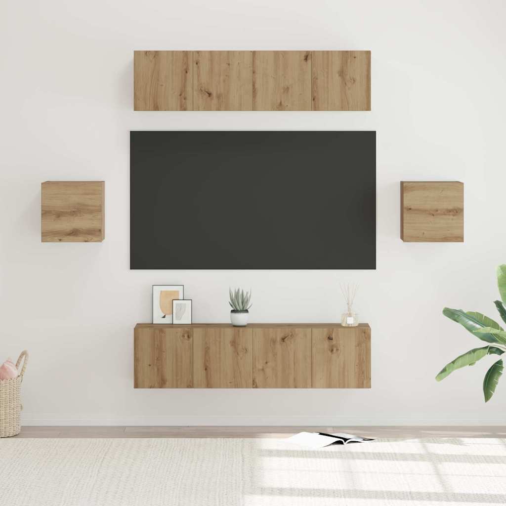Tv-meubelset Wandgemonteerd 6 pcs Artisan Eiken Bewerkt hout is nu te koop bij PeponiXL, paradijselijk wonen!