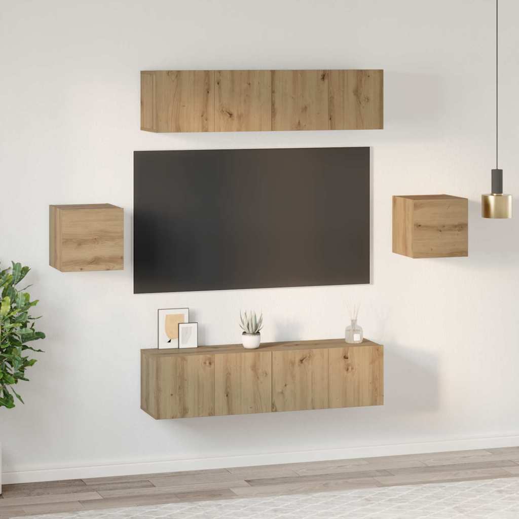 Tv-meubelset Wandgemonteerd 6 pcs Artisan Eiken Bewerkt hout is nu te koop bij PeponiXL, paradijselijk wonen!