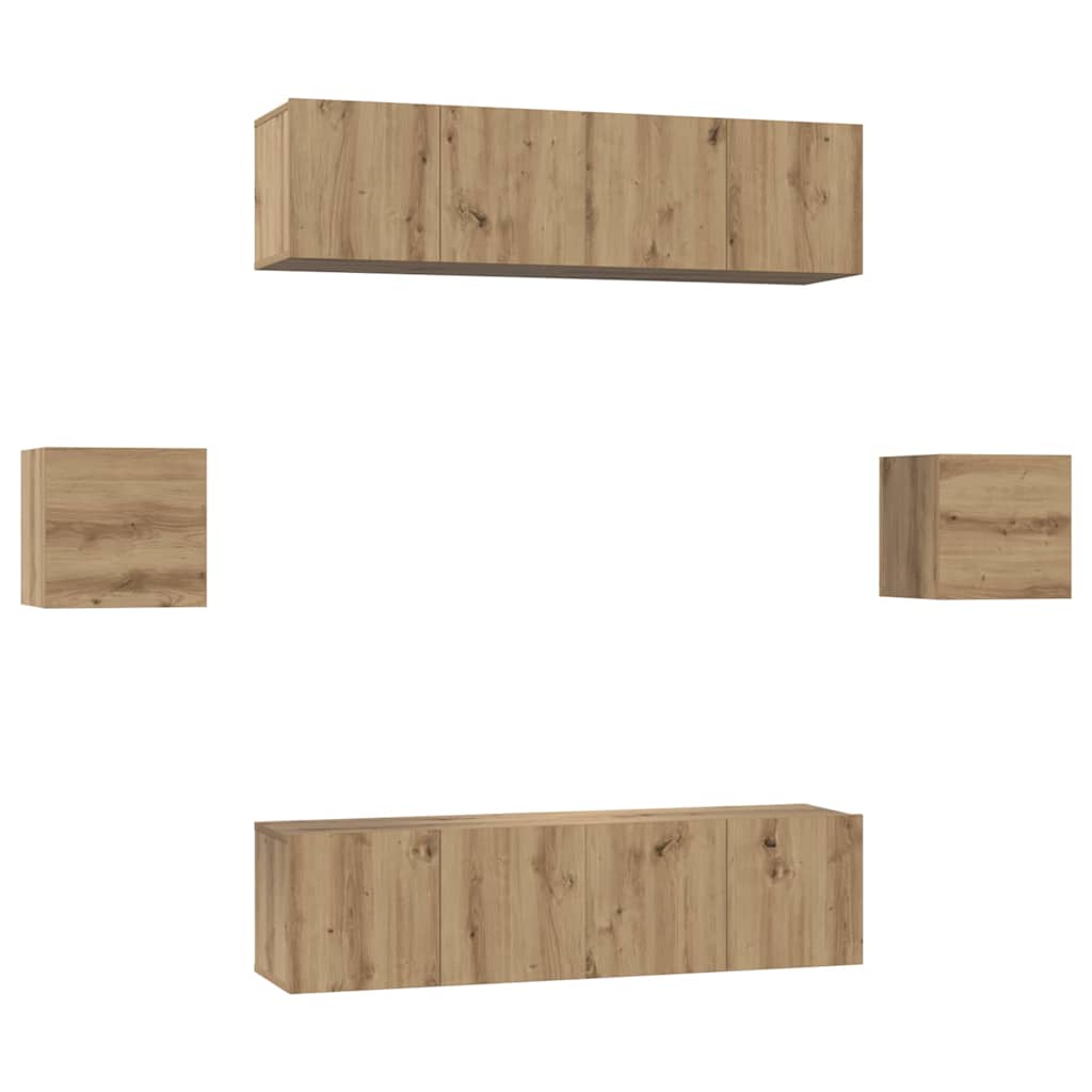 Tv-meubelset Wandgemonteerd 6 pcs Artisan Eiken Bewerkt hout is nu te koop bij PeponiXL, paradijselijk wonen!